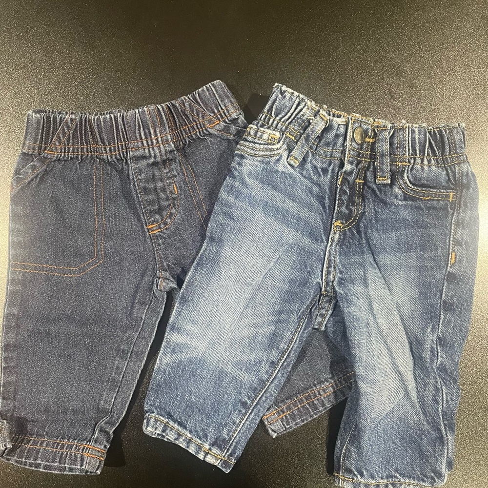 Carter's Dark Denim & Old Navy Faded Denim both fit 0-3 mo. 👖
